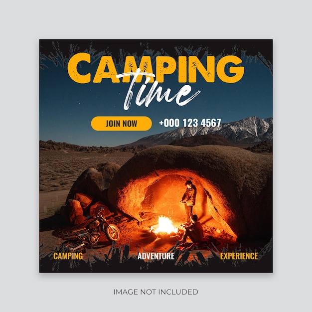 PSD adventure camping time social media post template camping social media web banner