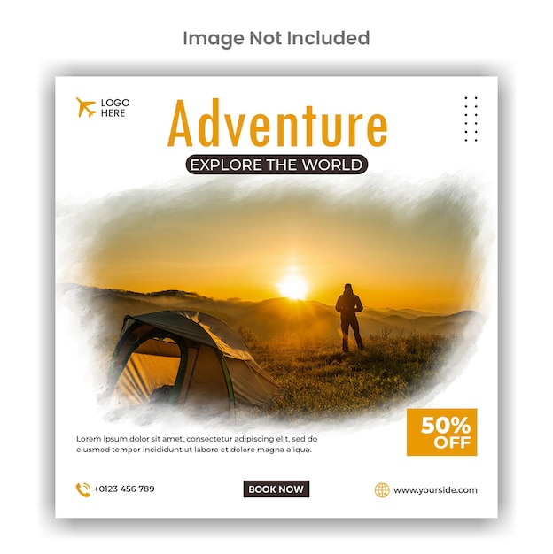 Adventure explore the world travel agency social media post template