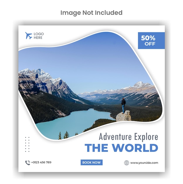 Adventure explore the world travel agency social media post template