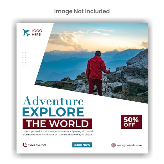 Adventure explore the world travel agency social media post template