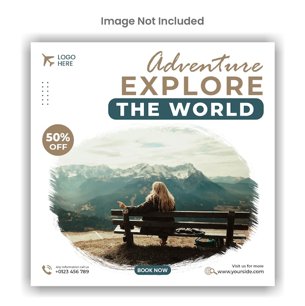 Adventure explore the world travel agency social media post template