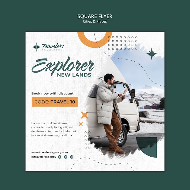 Adventure and travel square flyer template