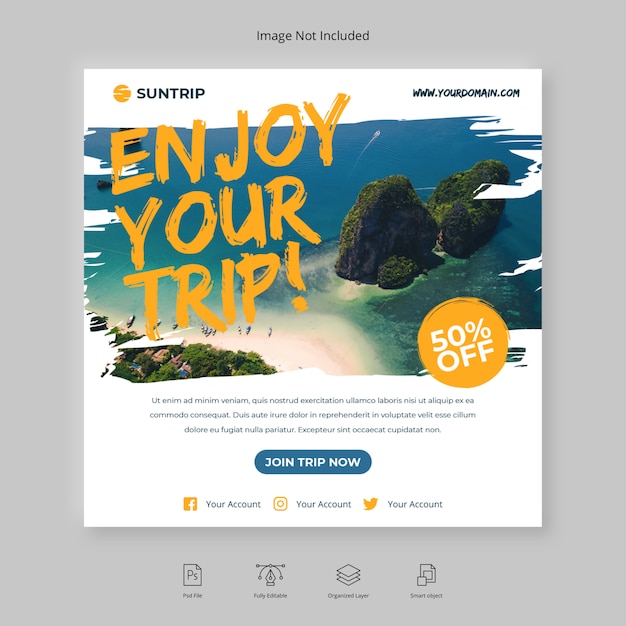 PSD adventure travel or trip instagram post social media banner square flyer brush