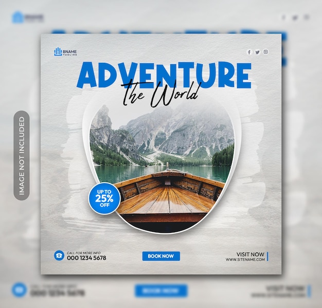 Adventure world travel square flyer or instagram social media post web banner