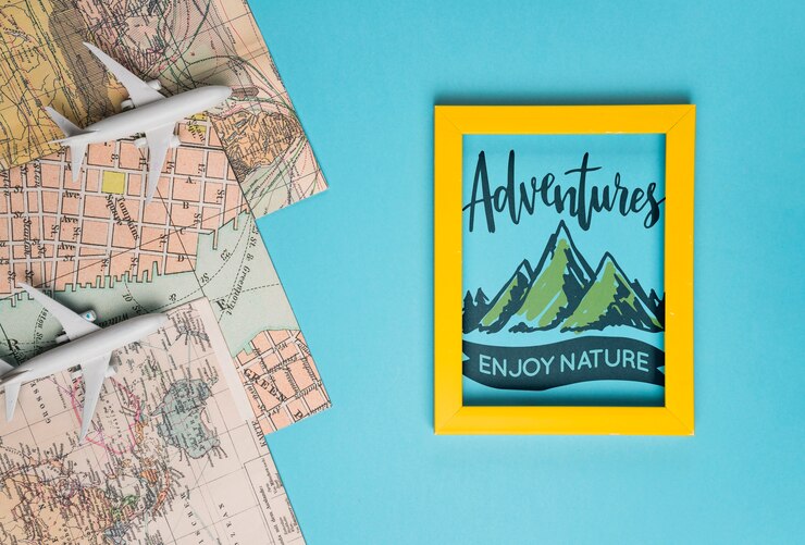PSD adventures enjoy nature, motivational lettering quote for holidays traveling concept