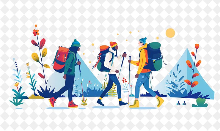 PSD adventurous outdoor guide with characters guiding and explor png people in daily work illustration