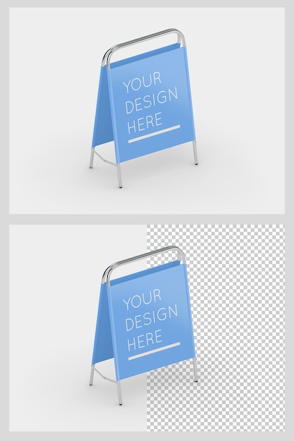 PSD adverteren a-stand met stalen frame en stoffen mockup geïsoleerd