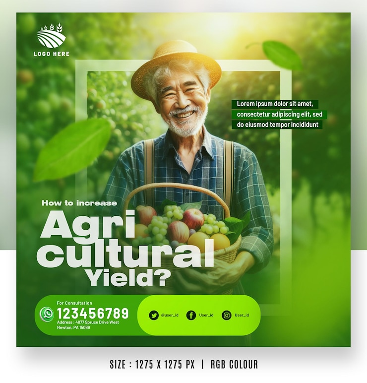 PSD advertisement templates for an organic fruit and vegetable plant garden health care for farmer