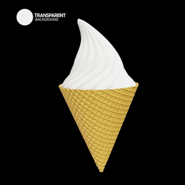 Una pubblicità per un cono gelato bianco con uno sfondo nero e la parola trasparente su di esso.