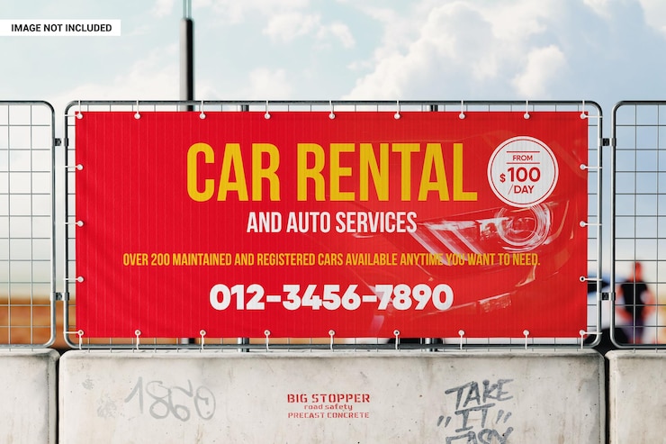 PSD advertising banner on the road barrier mockup