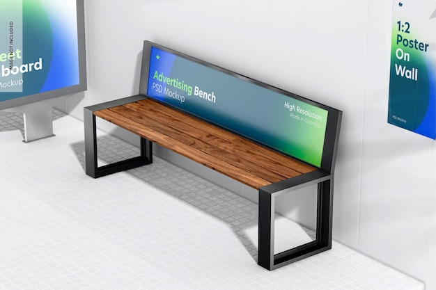 PSD advertising bench mockup, top view