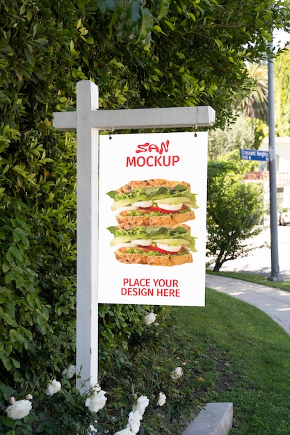 PSD advertising billboard mock-up for food with city landscape