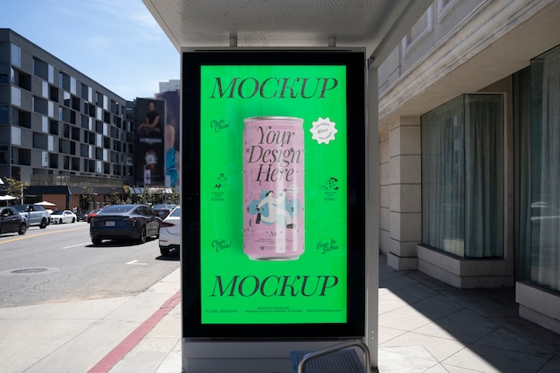 advertising billboard mock-up for food with city landscape