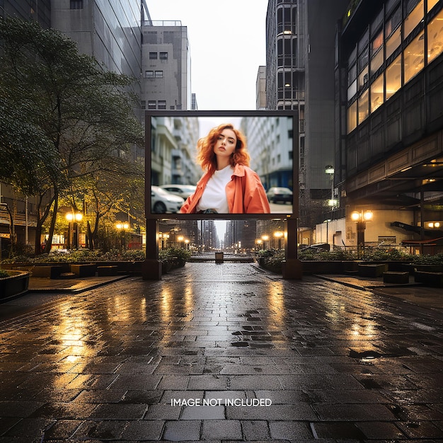 PSD advertising blank billboard on city street at outdoor road