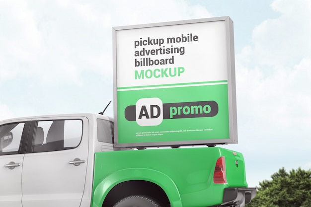 Advertising box on the back of pickup truck mockup