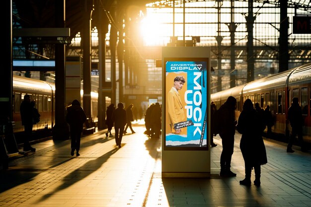 PSD advertising display at train station mockup