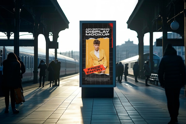 PSD advertising display at train station mockup