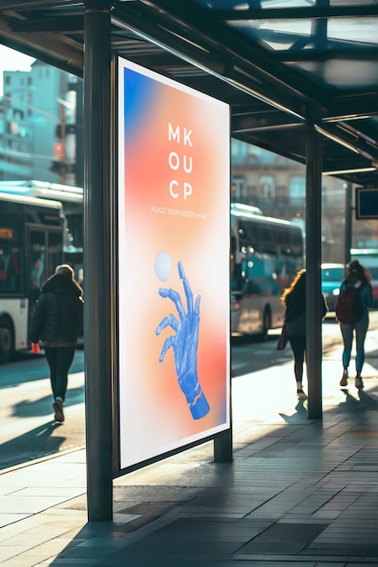 PSD advertising display mockup at bus station