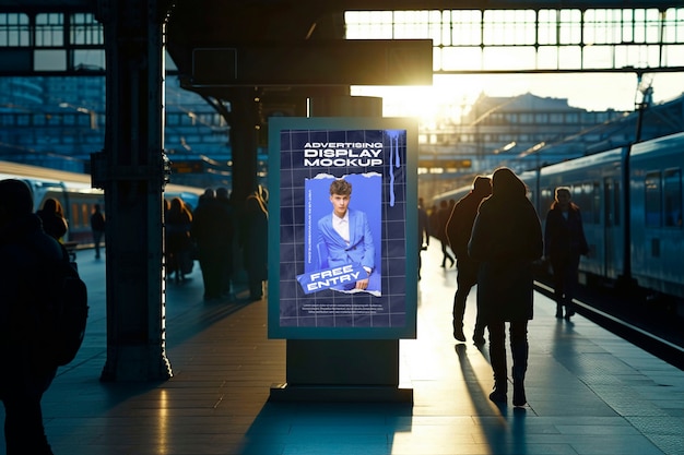 PSD advertising display at train station mockup