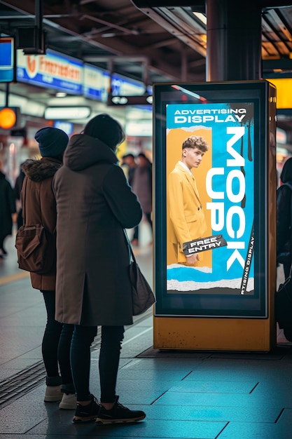 PSD advertising display at train station mockup