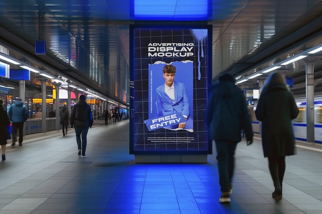 PSD advertising display at train station mockup