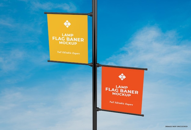 PSD advertising lamp banner flag mockup design