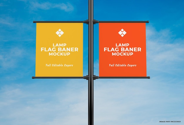 PSD advertising lamp banner flag mockup design