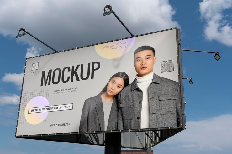 PSD advertising mockup with man and woman photo