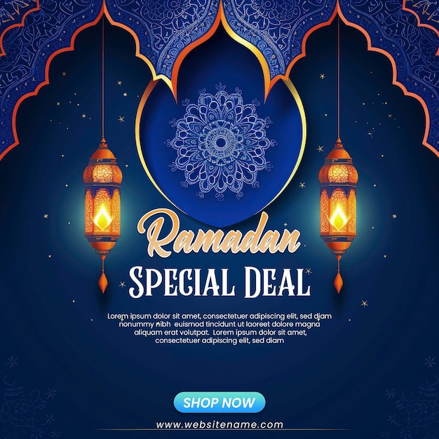 PSD advertising ramadan special price big sale discount banner template with lantern and mandal