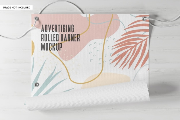 Advertising rolled banner with rope mockup