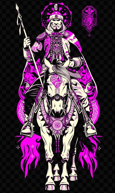 Adyghe cavalryman with a shashka sitting on a horse in a pow tshirt design art tattoo ink outlines