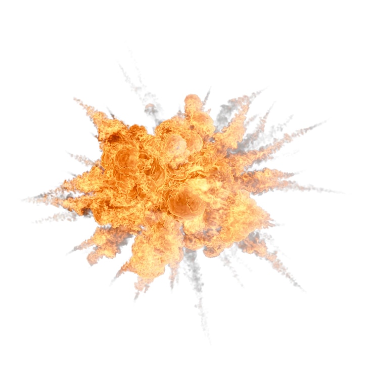 PSD aerial explosion isolated transparent background 3d rendering