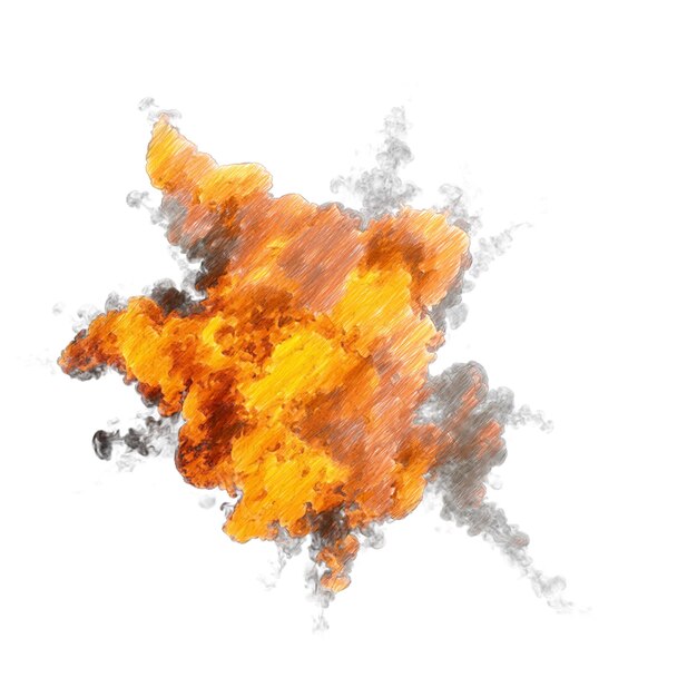 PSD aerial explosion isolated transparent background sketch