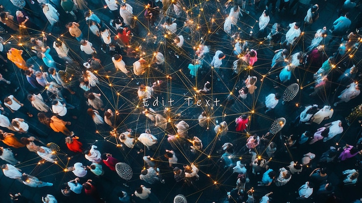 PSD aerial view of connected crowd