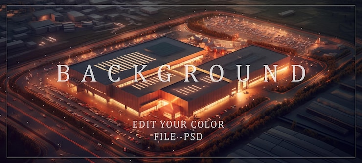 PSD aerial view of illuminated modern building