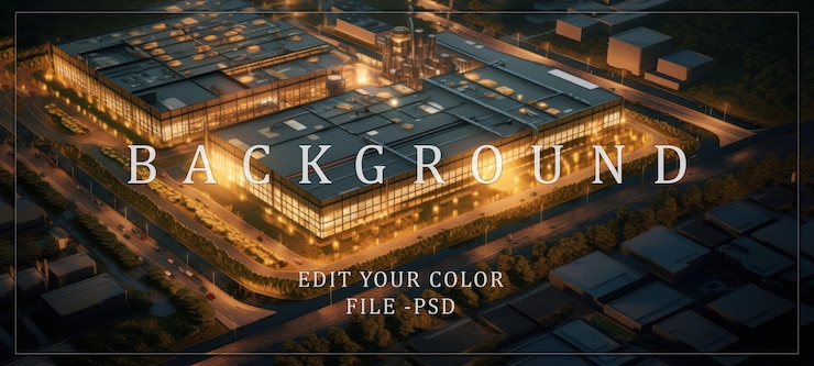 PSD aerial view of an industrial complex at night