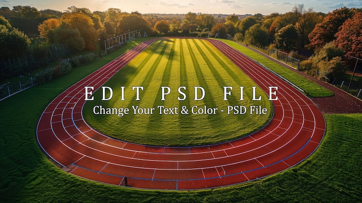 PSD aerial view of a running track in autumn