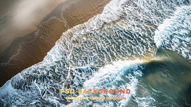 PSD aerial view of waves and beach on early morning