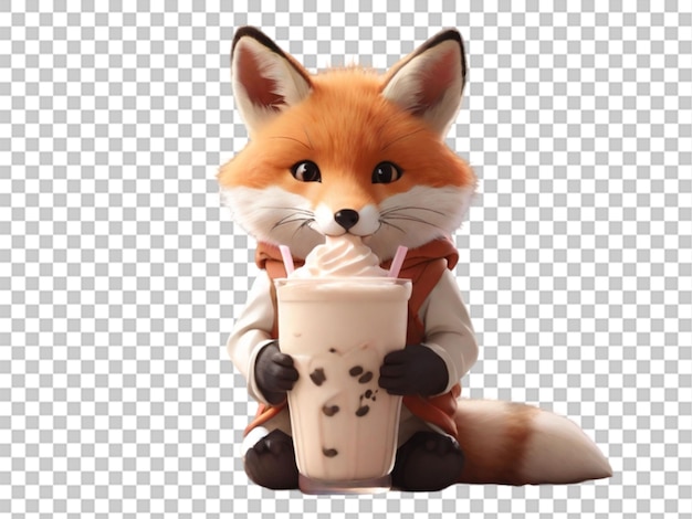 PSD an aesthetic animated picture featuring a cute fox dri on transparent background