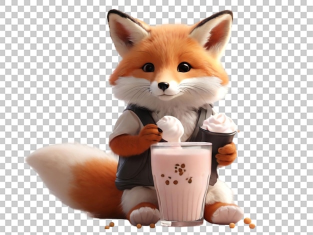 An aesthetic animated picture featuring a cute fox dri on transparent background