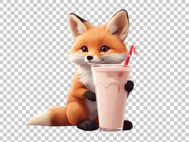 An aesthetic animated picture featuring a cute fox dri on transparent background