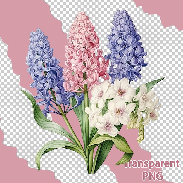 PSD aesthetic beautiful botanical illustration a colorful flower bouquet with transparent background