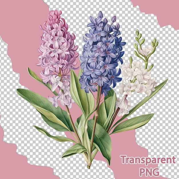 PSD aesthetic beautiful botanical illustration a colorful flower bouquet with transparent background