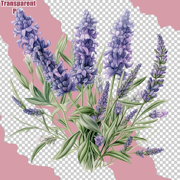 PSD estetico colorato bouquet di fiori con illustrazione dipinta dettagliata sfondo trasparente