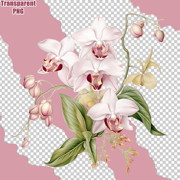 PSD aesthetic colorful flower bouquet with detailed painting illustration transparent backgound