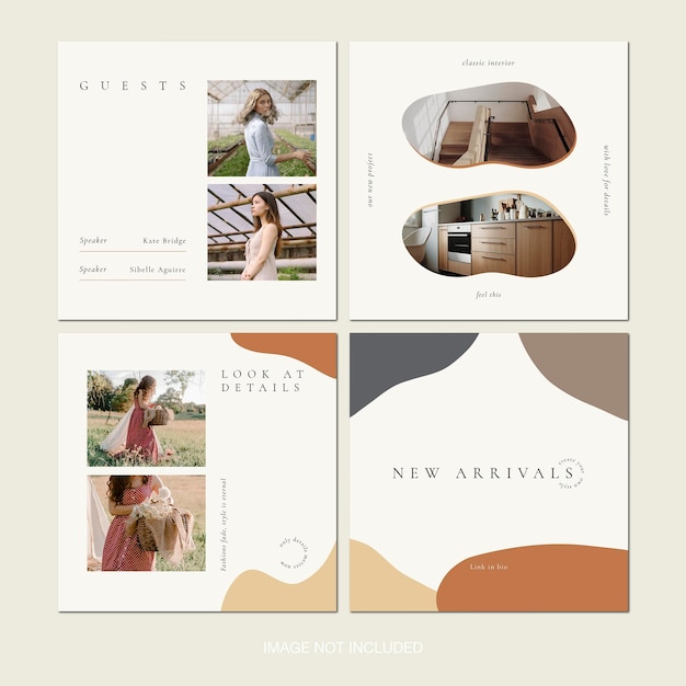 PSD aesthetic elegant instagram posts stories design templates in beige ivory neutral brown colors psd