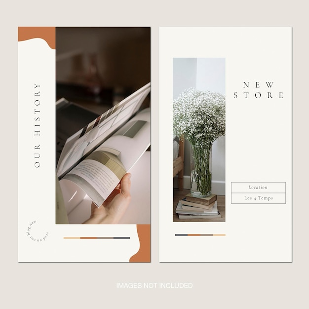 Aesthetic fashion instagram posts stories design templates in beige ivory neutral brown colors