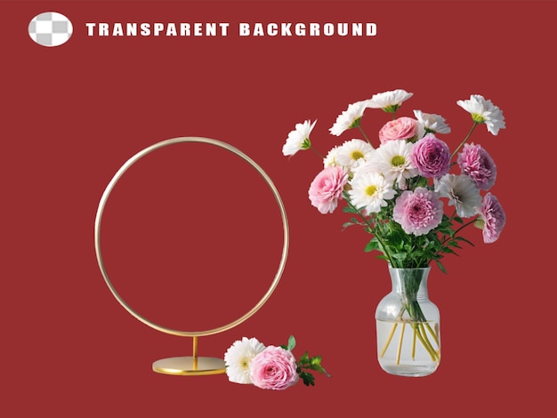 Aesthetic flower desktop wallpaper round mirror on transparent background