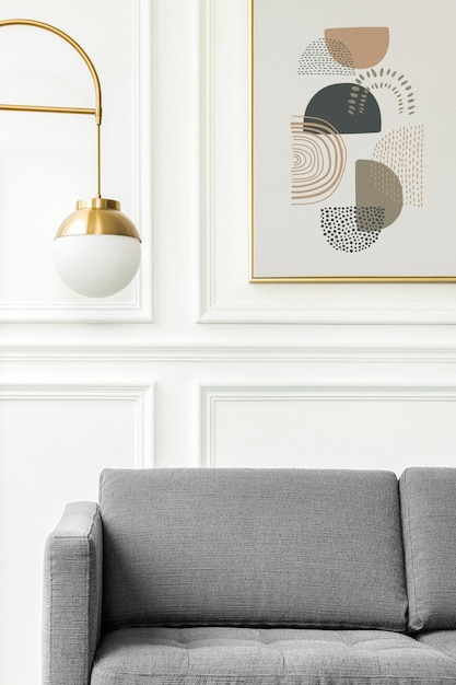 Aesthetic frame mockup psd in a minimal decor living room