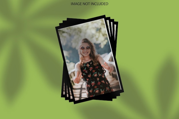 Aesthetic photo frame with green leaf shadow premium psd
